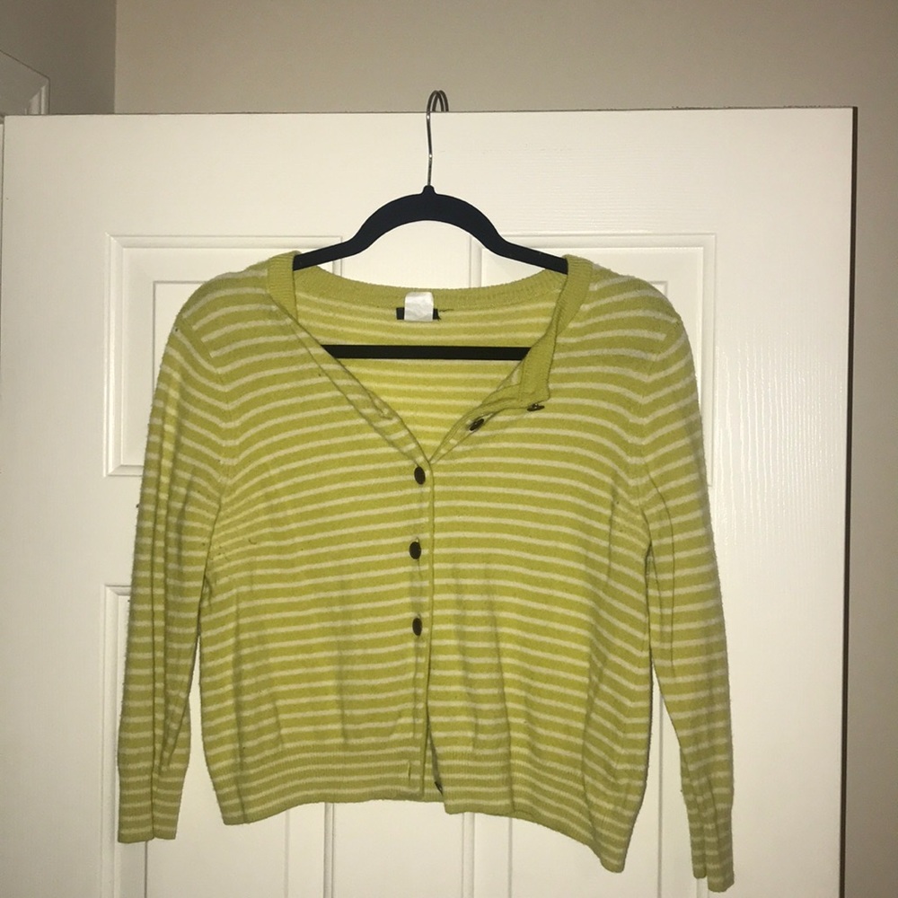 J Crew Lime Striped Crop Cardi